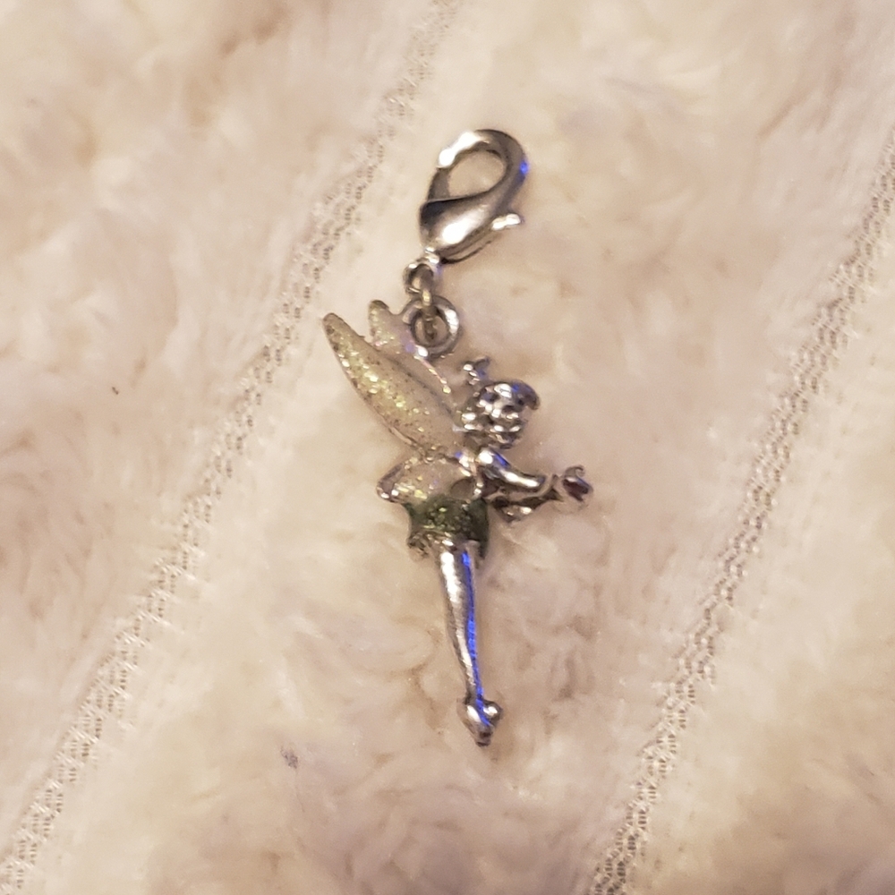 2/$39 Disney Vintage Silver & Green Tinkerbell Fairy Charm Bead Deadstock
